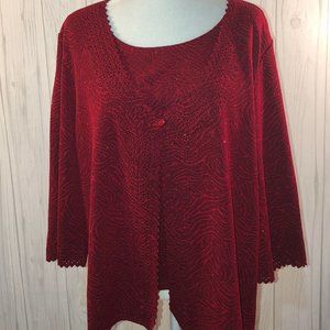 NWT Cathy Daniels Red Shimmer Top XL
